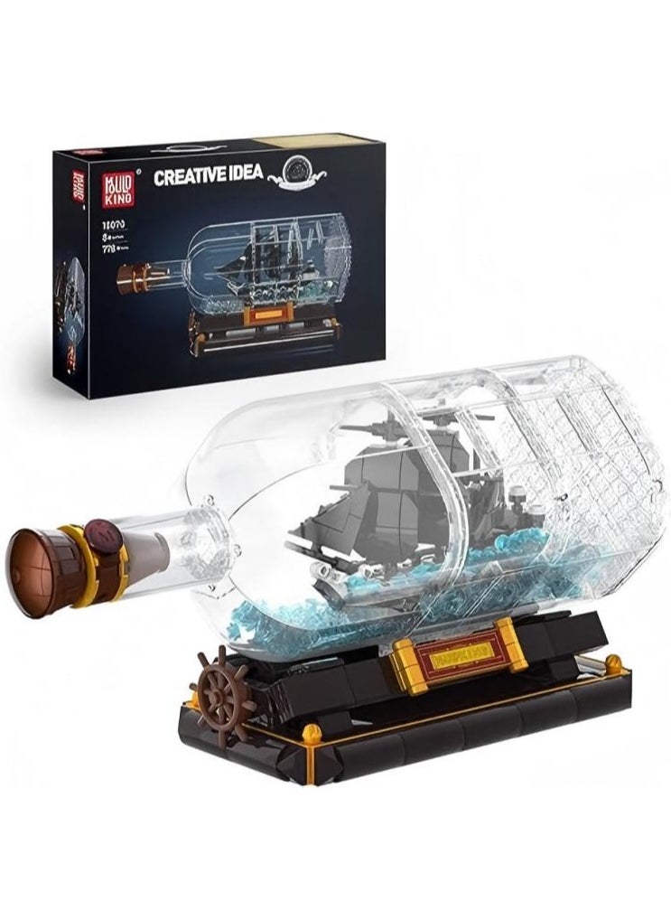 mould king 10070 Corsair Ship Bottle Building toys, Small boat set，Black Pearl Sailboat Clip building sets,  Drifting bottle Collector boat models, children's construction toys,  Adults, boys, girls, birthdays, Children's Day gifts  (778 pieces) 8+  - Image 1