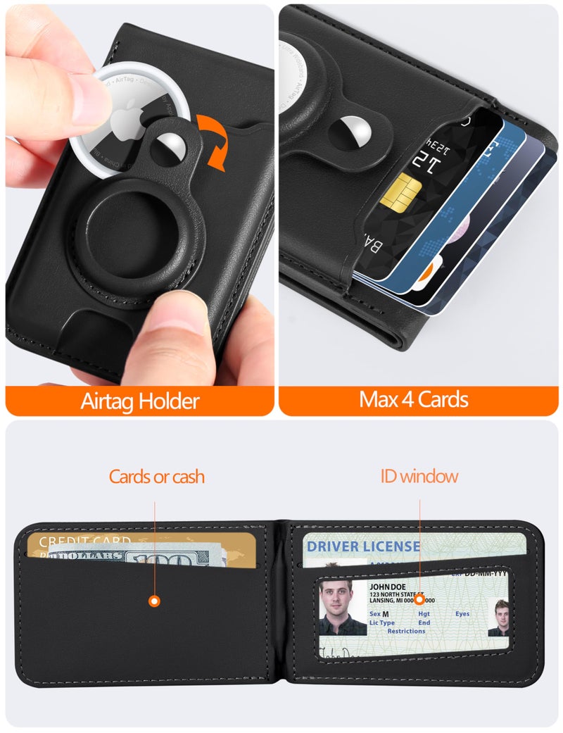 HiWe for Magsafe Wallet Stand with Airtag Holder, Strongest Magnetic Wallet for iPhone 17/16/15/14/13/12 Series, 6 Cards Holder, ID Window, Leather RFID, 3 Slots, Black - Image 5