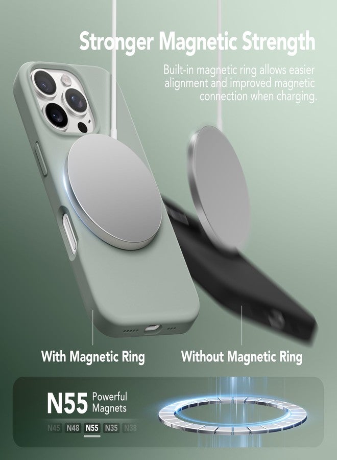 غونيز جراب مغناطيسي من GONEZ لهاتف iPhone 16 Pro، متوافق مع MagSafe، [واقي شاشة + واقي عدسة الكاميرا]، جراب سيليكون مقاوم للصدمات والخدوش، مقاس 6.3 بوصة، لون أخضر كالكي - Image 3