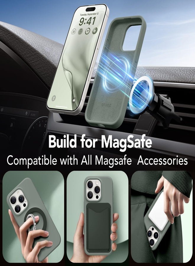 غونيز جراب مغناطيسي من GONEZ لهاتف iPhone 16 Pro، متوافق مع MagSafe، [واقي شاشة + واقي عدسة الكاميرا]، جراب سيليكون مقاوم للصدمات والخدوش، مقاس 6.3 بوصة، لون أخضر كالكي - Image 4