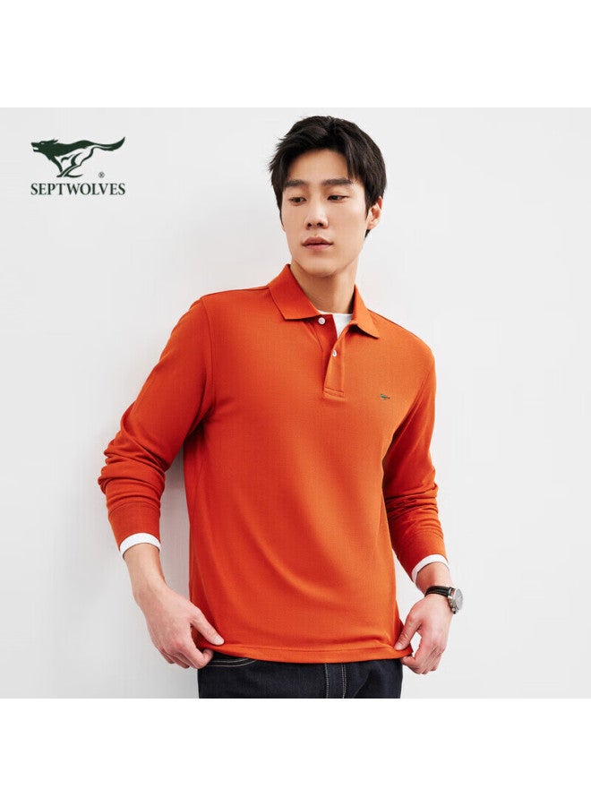 Septwolves Men's Long Sleeve Polo Shirt With Collar, Pure Cotton, Colorful Small Wolf Logo, Business Casual Breathable Polo Top For Men - Image 4