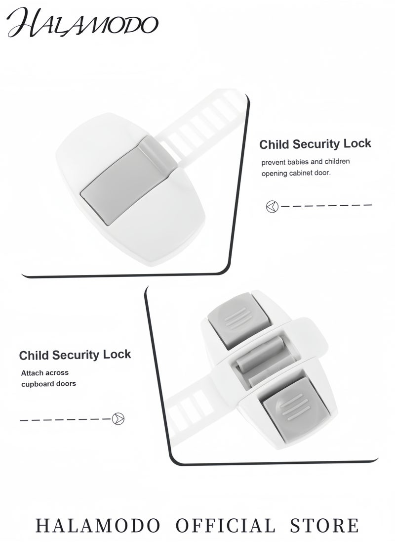 HALAMODO Child Safety Cabinet Locks Baby Proofing Drawer Latches Cupboard Straps & Fridge Locks with Strong Adhesive No-Drill Adjustable Latch System for Doors Appliances Toilet & More  - Image 2