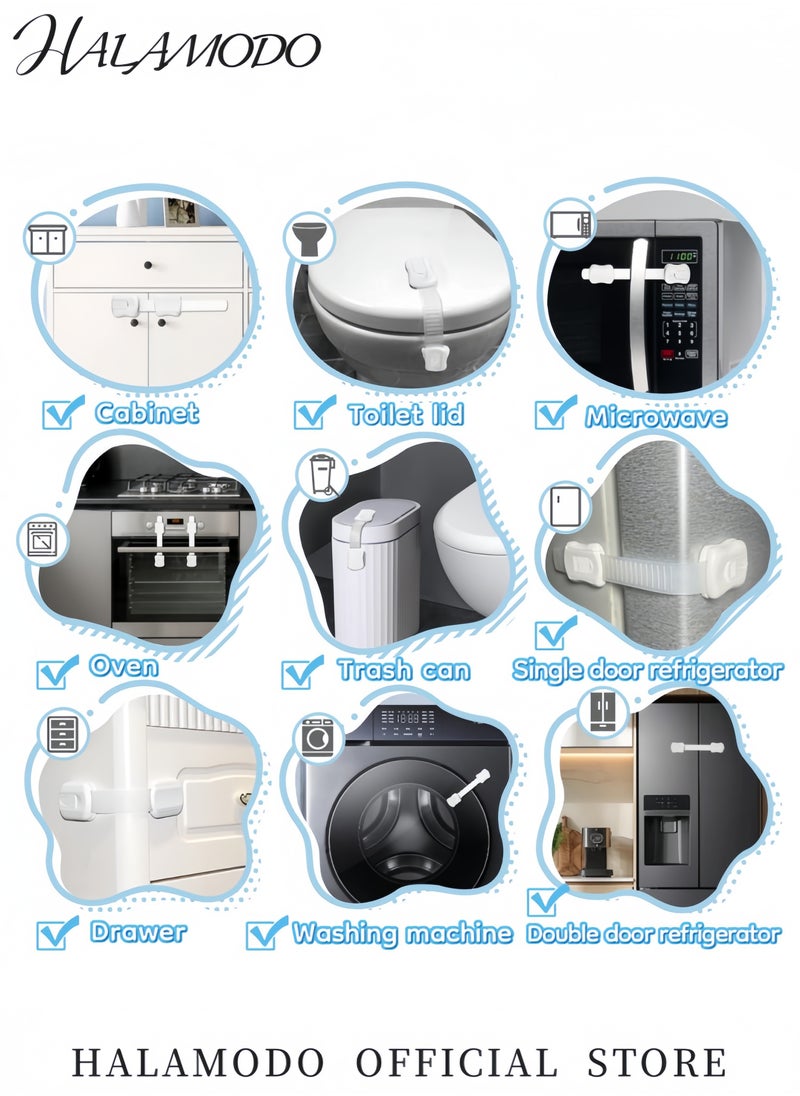 HALAMODO Child Safety Cabinet Locks Baby Proofing Drawer Latches Cupboard Straps & Fridge Locks with Strong Adhesive No-Drill Adjustable Latch System for Doors Appliances Toilet & More  - Image 5