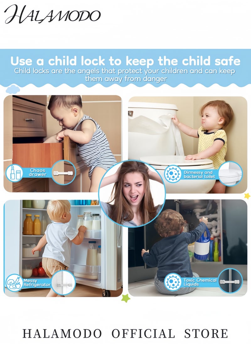 HALAMODO Child Safety Cabinet Locks Baby Proofing Drawer Latches Cupboard Straps & Fridge Locks with Strong Adhesive No-Drill Adjustable Latch System for Doors Appliances Toilet & More  - Image 3