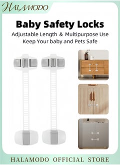 HALAMODO Child Safety Cabinet Locks Baby Proofing Drawer Latches Cupboard Straps & Fridge Locks with Strong Adhesive No-Drill Adjustable Latch System for Doors Appliances Toilet & More  - Image 1