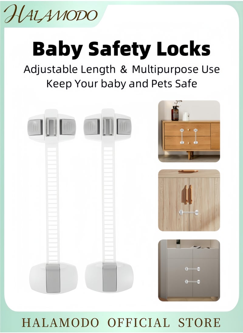 HALAMODO Child Safety Cabinet Locks Baby Proofing Drawer Latches Cupboard Straps & Fridge Locks with Strong Adhesive No-Drill Adjustable Latch System for Doors Appliances Toilet & More  - Image 1