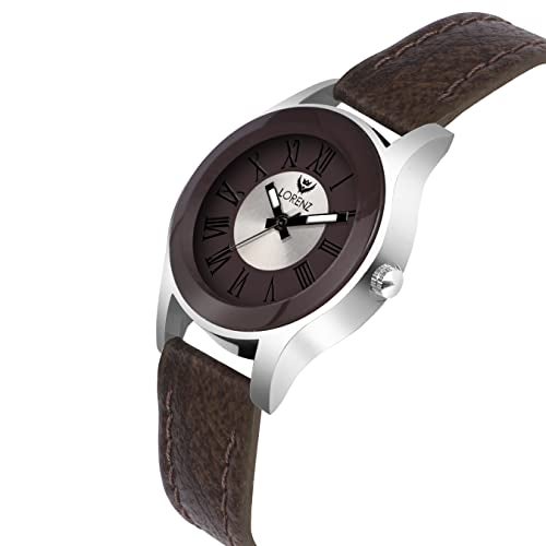 LORENZ Leather Combo Of Two Tone Dial Analog Couple Watch For Men & Women Am-12A,Band Color-Brown - Image 4