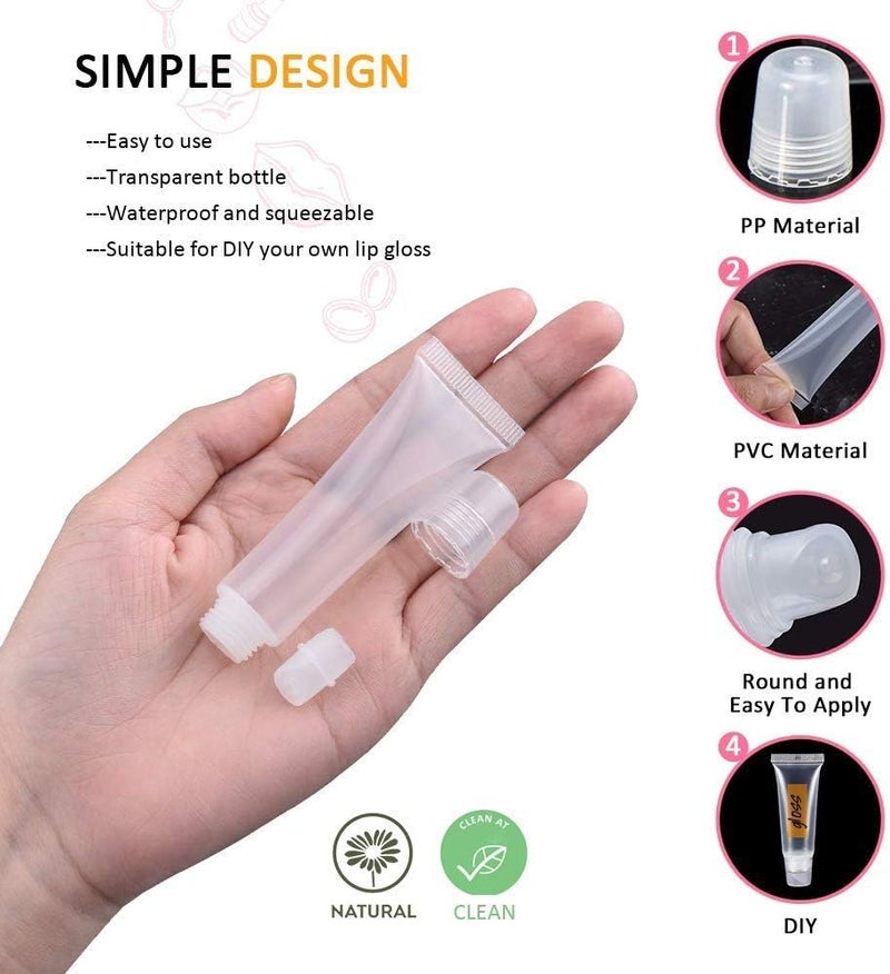 KASTWAVE 50PCS Lip Gloss Tubes, 10ml Empty Lip Balm Containers Refillable Lipgloss Squeeze Tubes with 2 x 20ml Syringes 5pcs Organza Bags & Tag Labels Stickers for DIY Cosmetic - Image 4