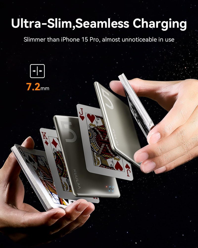 KUULAA Magnetic Power Bank for iPhone 5000mAh 20W, Magsafe Power Bank, Wireless Portable Charger External Battery Pack Compatible With iPhone 17/16/15/14/13/12 Series - Titanium - Image 2