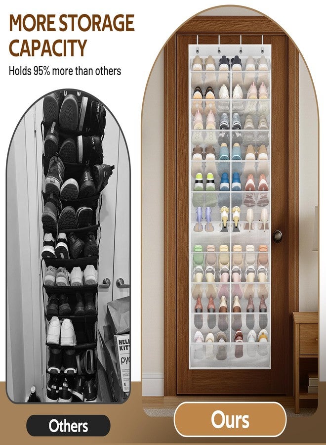 MISSLO 30 Pairs Over the Door Shoe Organizer Breathable Mesh Hanging Shoe Rack for Closet Storage with Wide Deep Pockets 10 Tier Shoes Holder Fit All the Family's Sneakers, Boots, Heels (White, 71") - Image 3