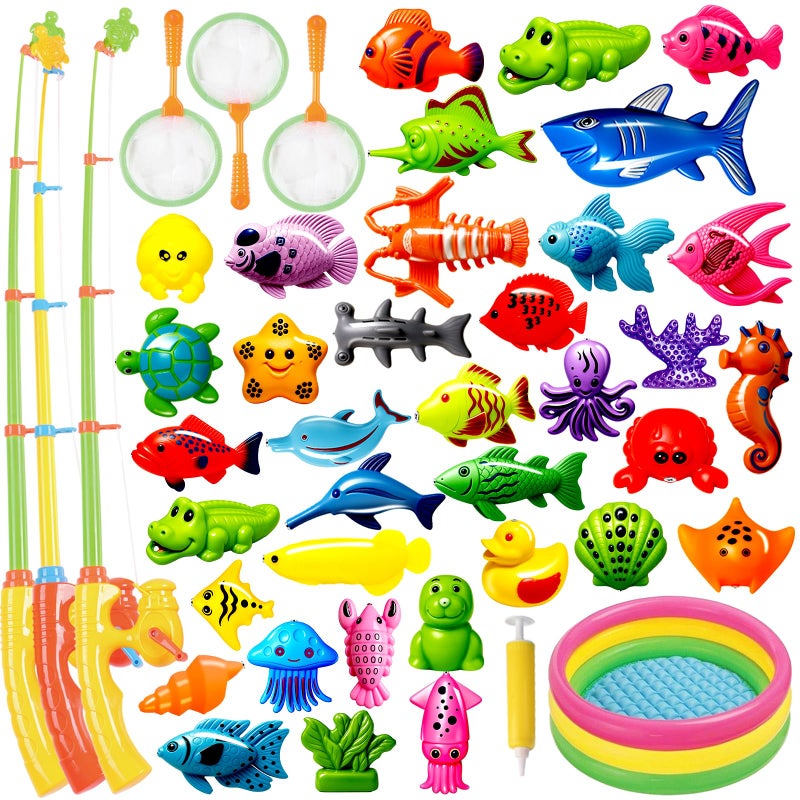 CozyBomB CozyBomB Magnetic Fishing Toys Game Set for Kids Water Table Bathtub Kiddie Pool Party Pole Rod Net Plastic Floating Fish Toddler Color Ocean Sea Animals Birthday Age 3 4 5 6 Year 