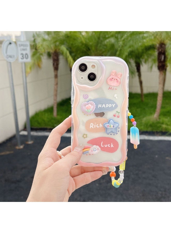 NIBEMINENT Cartoon Pendant Protective TPU Case Cover For iPhone 15 Pro, Hi Rabbit