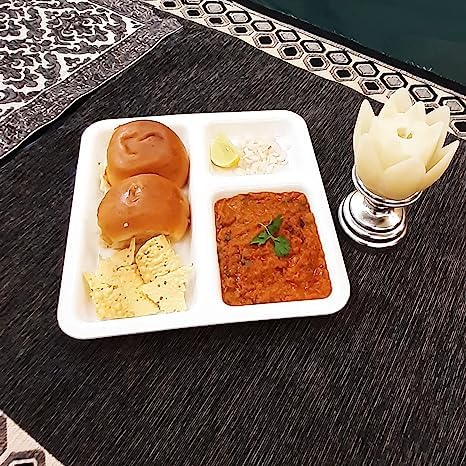 AWICKTIK Polypropylene MicrowaveSafe 3Compartments DividedDinner 9 Inches Pav Bhaji Plates4 White - Image 4