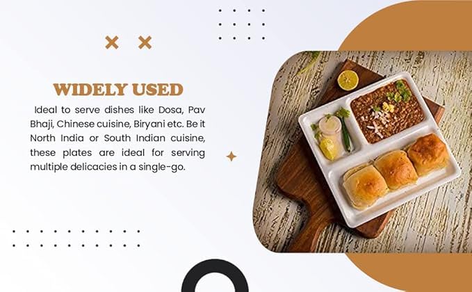 AWICKTIK Polypropylene MicrowaveSafe 3Compartments DividedDinner 9 Inches Pav Bhaji Plates4 White - Image 5