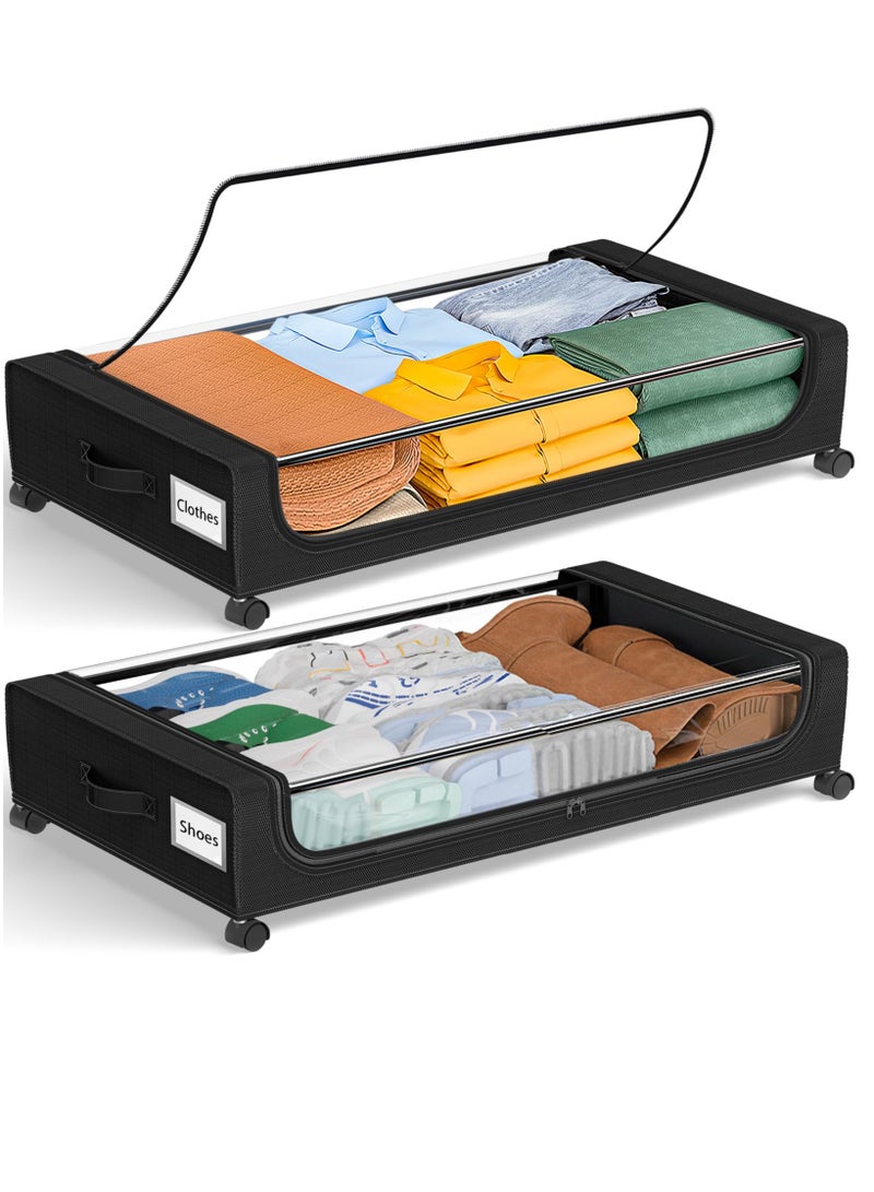 اكسيسن 2 قطعة تخزين تحت السرير مع عجلات، حاويات تخزين كبيرة سعة 50 لتر مع أغطية، صناديق تنظيم الملابس والأحذية تحت السرير، صندوق تخزين البطانيات والألعاب لغرفة النوم أو السكن الجامعي - Image 1