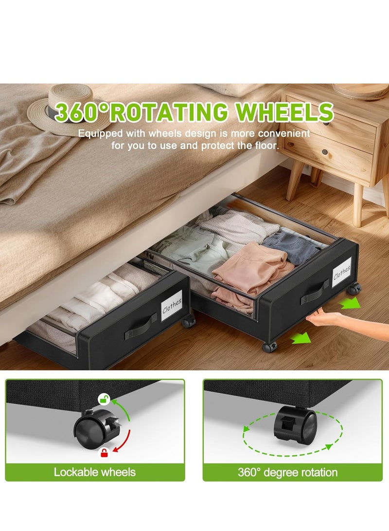 اكسيسن 2 قطعة تخزين تحت السرير مع عجلات، حاويات تخزين كبيرة سعة 50 لتر مع أغطية، صناديق تنظيم الملابس والأحذية تحت السرير، صندوق تخزين البطانيات والألعاب لغرفة النوم أو السكن الجامعي - Image 3