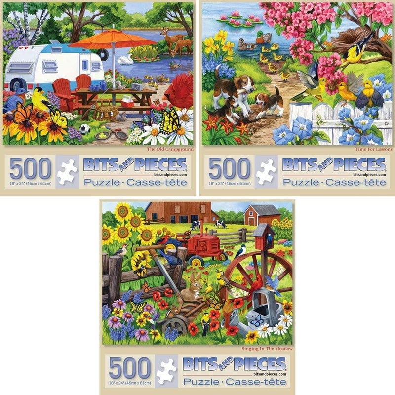 Bits and Pieces 500 Piece Jigsaw Puzzle Set  Value 3Pack Farm Flowers  Animals by Nancy Wernersbach  Colorful Adult Puzzles 18 x 24 Unique Random Cut Pieces - Image 2