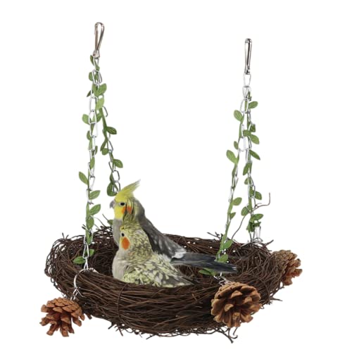 Barn Eleven Natural Rattan Nest Small Medium Large Bird Swing for Parrot Parakeet Cockatiel Conure Cockatoo Macaw Amazon African Grey Lovebird Finch Canary Budgie Cage Perch Toy Small - Image 1