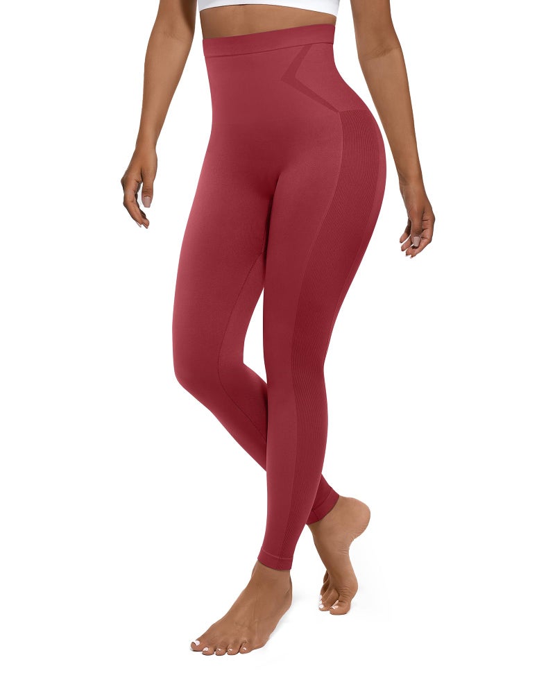 FeelinGirl Leggings for Women Tummy Control High Waist Shaping Leggings Shapewear Pants Compression Leggings Burgundy X-Large - Image 1
