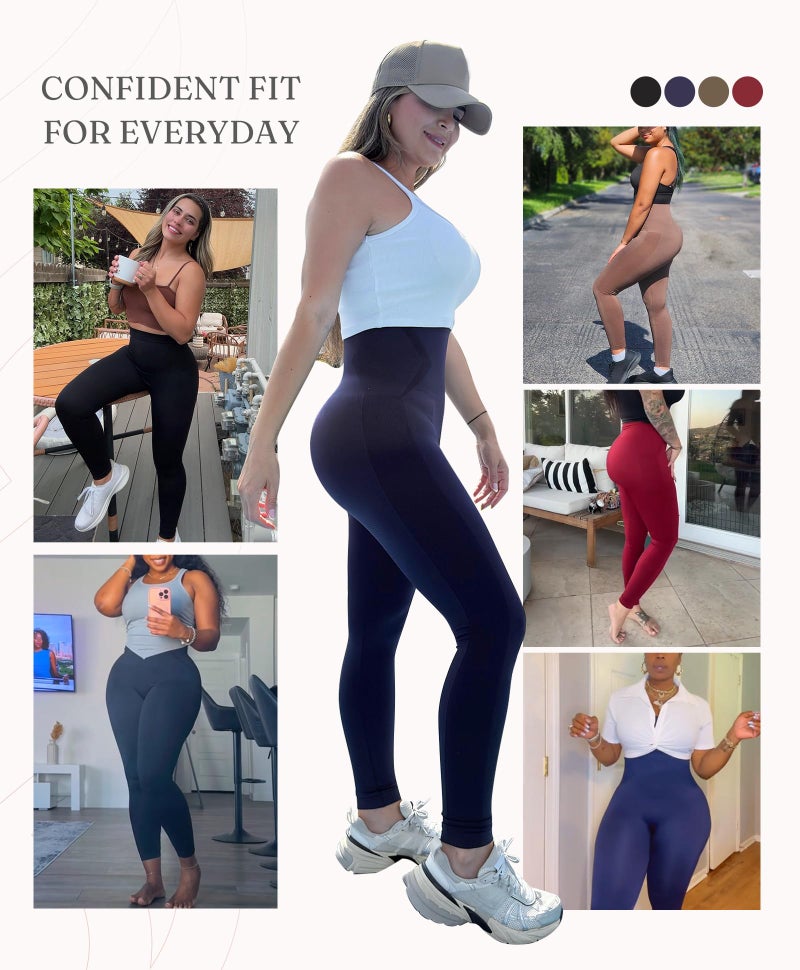 FeelinGirl Leggings for Women Tummy Control High Waist Shaping Leggings Shapewear Pants Compression Leggings Burgundy X-Large - Image 2