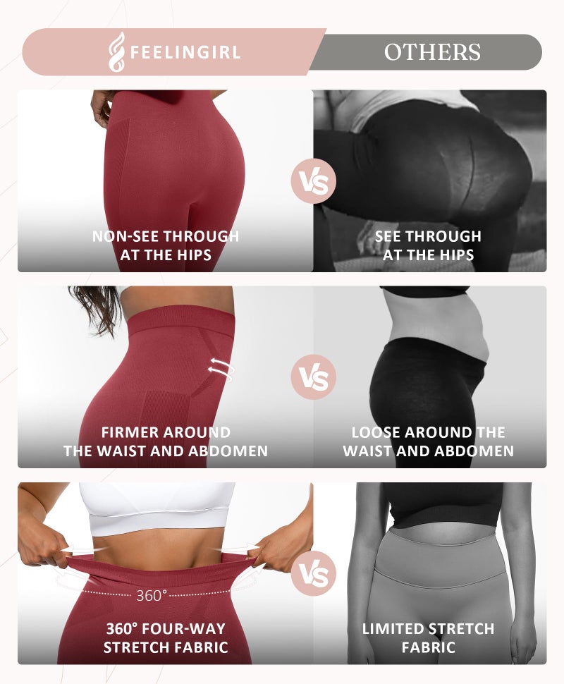 FeelinGirl Leggings for Women Tummy Control High Waist Shaping Leggings Shapewear Pants Compression Leggings Burgundy X-Large - Image 3