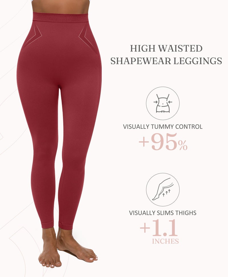 FeelinGirl Leggings for Women Tummy Control High Waist Shaping Leggings Shapewear Pants Compression Leggings Burgundy X-Large - Image 4