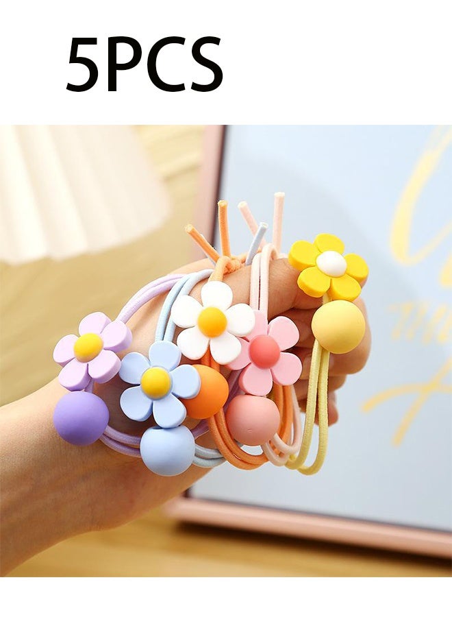 5 PCS Sweet Flower Hair Ties for Girls Elastic Ponytail Holders Cute Hair Rubber Bands Soft Hair Ties for Thin or Thick Long Hairs Hair Accessories for Girls Toddler - Image 1
