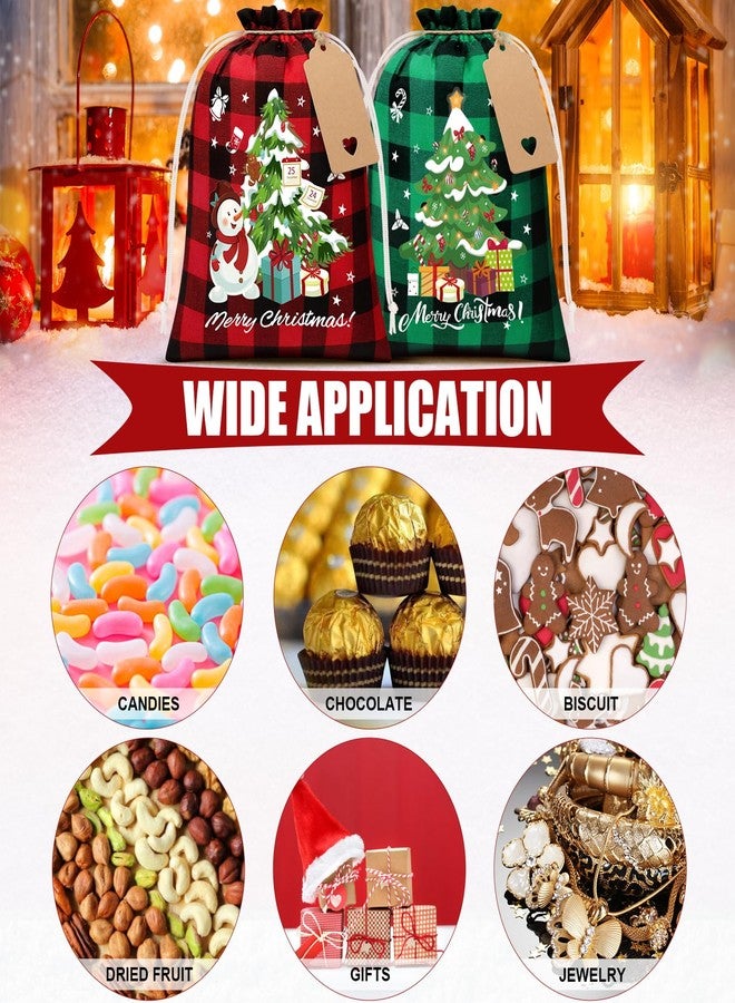 FLOE 24Pcs Burlap Christmas Drawstring Bags, 8x10in Buffalo Plaid Xmas Gift Bags w/Tag Xmas Candy Bag Medium Christmas Linen Treat Goody Gift Sacks Reusable Gifts Wrapping Bag for Holiday Party Favor - Image 5