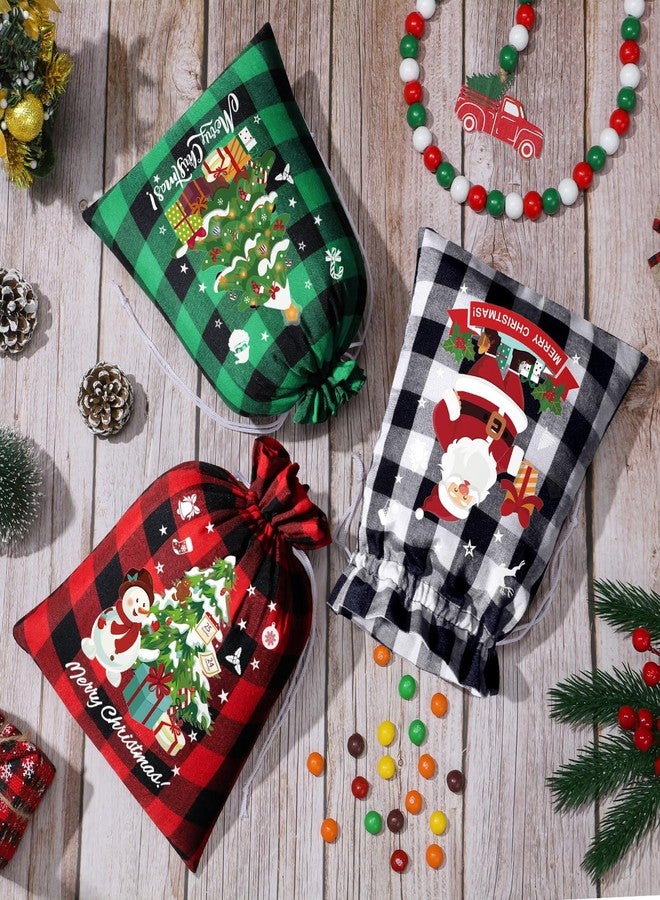 FLOE 24Pcs Burlap Christmas Drawstring Bags, 8x10in Buffalo Plaid Xmas Gift Bags w/Tag Xmas Candy Bag Medium Christmas Linen Treat Goody Gift Sacks Reusable Gifts Wrapping Bag for Holiday Party Favor - Image 4