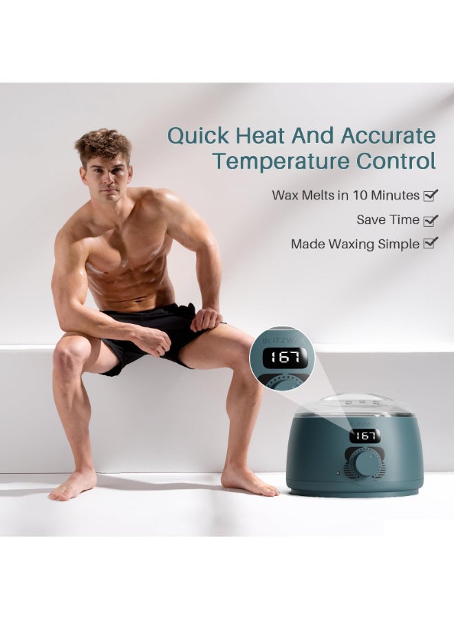 BLITZWAX Back and Nose Waxing Kit for Men Hard Wax Warmer for Brazilian Body and Face At Home Hair Removal Kit Beginner Friendly Quick Heating 93 Accessories Blue Spruce - Image 4