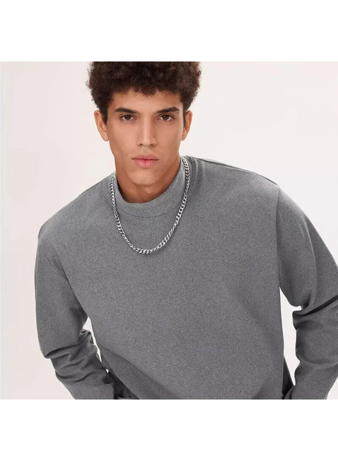 Geniolamode Men's Long Sleeve T-shirt With Half High Collar And Double-sided Velvet For Winter, White, 2xl - Image 2