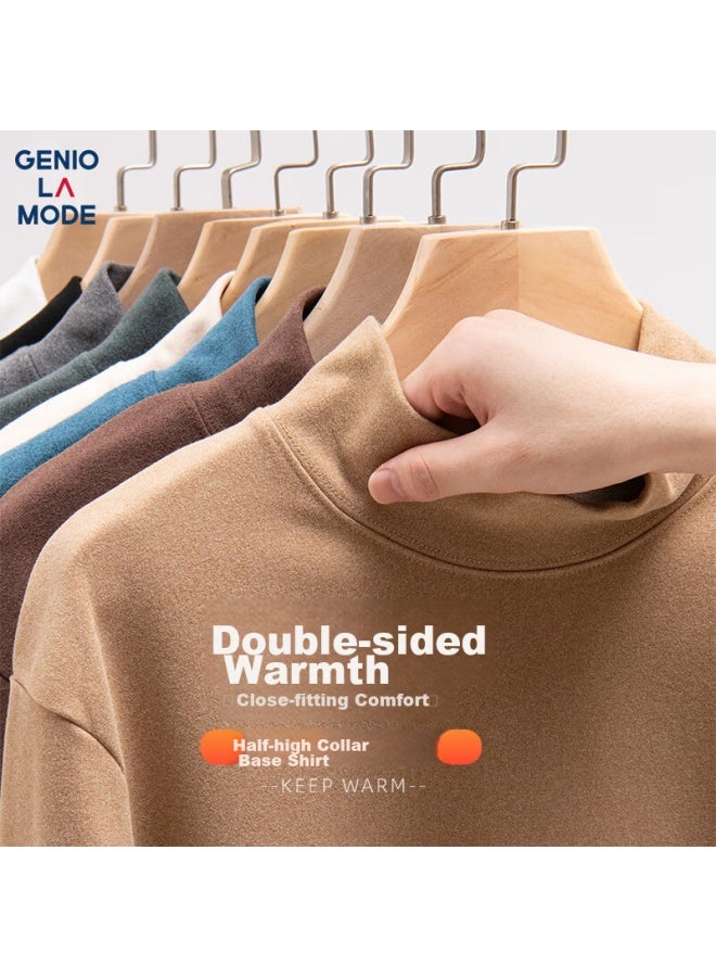 Geniolamode Men's Long Sleeve T-shirt With Half High Collar And Double-sided Velvet For Winter, White, 2xl - Image 5