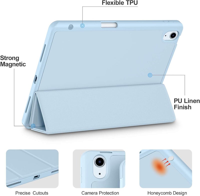Akkerds Compatible with iPad Air 11 Inch Case 7th/6th Generation (M3/M2) 2025/2024, for iPad Air 5th/4th Generation Case 10.9 Inch 2022/2020 with Pencil Holder[Auto Sleep/Wake], Sky Blue - Image 3