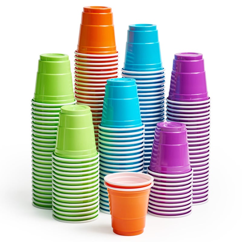 Lilymicky 300 Count 2 oz Plastic Shot Glasses Mini Disposable Shot Cups 2 oz Assorted Color Shot Cups for Parties Shooting Games