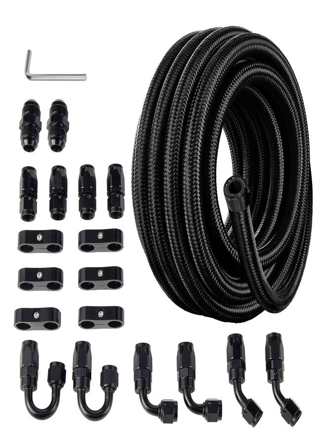 EVIL ENERGY 6AN Fuel Line Kit, 6AN Nylon Braided Fuel Line Hose Fitting Kit CPE 20FT Black - Image 1