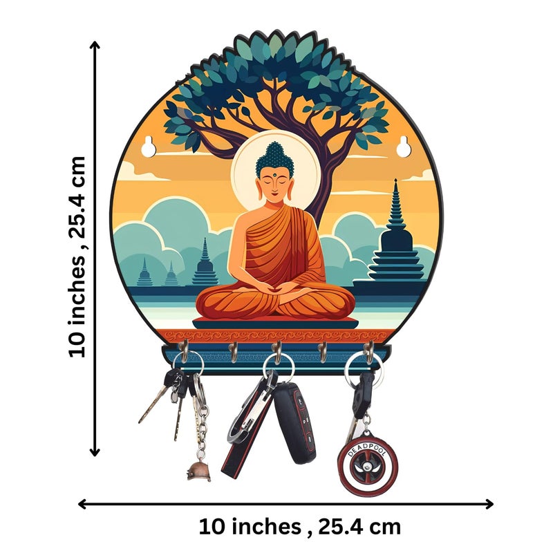 Webelkart Webelkart Premium Meditating Gautam Buddha Printed Wooden Key Holder for Home and Office Decor Home Decor Items for Wall Multi 10 inches  - Image 3