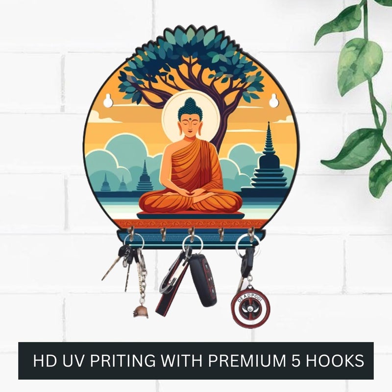 Webelkart Webelkart Premium Meditating Gautam Buddha Printed Wooden Key Holder for Home and Office Decor Home Decor Items for Wall Multi 10 inches  - Image 4