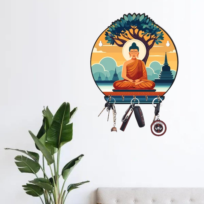 Webelkart Webelkart Premium Meditating Gautam Buddha Printed Wooden Key Holder for Home and Office Decor Home Decor Items for Wall Multi 10 inches  - Image 2