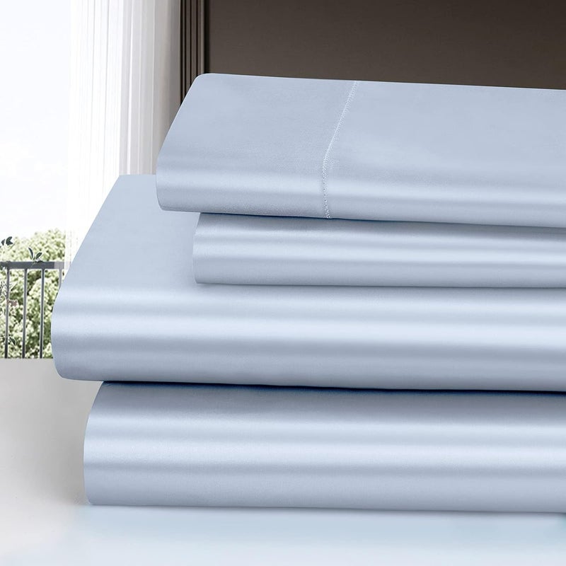 Homiest 4pcs Satin Sheets Set Luxury Silky Satin Bedding Set with Deep Pocket, 1 Fitted Sheet + 1 Flat Sheet + 2 Pillowcases (Queen Size, Baby Blue) - Image 2