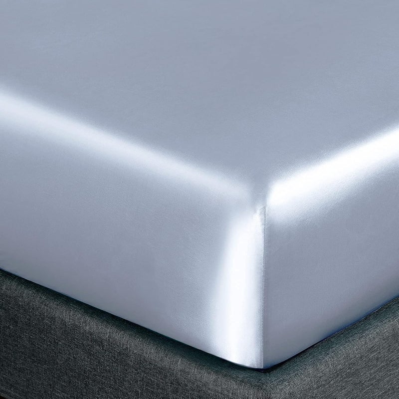 Homiest 4pcs Satin Sheets Set Luxury Silky Satin Bedding Set with Deep Pocket, 1 Fitted Sheet + 1 Flat Sheet + 2 Pillowcases (Queen Size, Baby Blue) - Image 5