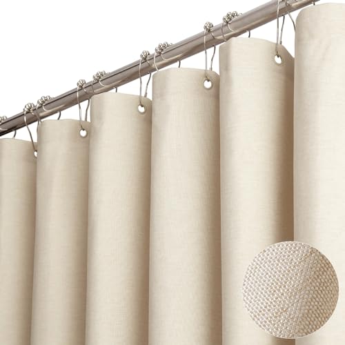 BTTN Long Fabric Shower Curtain, 78 Inch Linen Textured Heavy Duty Polyester Cloth Shower Curtain Set with 12 Plastic Hooks, Hotel Luxury Waterproof Shower Curtains for Bathroom - 72"x78", Beige/Cream - Image 1