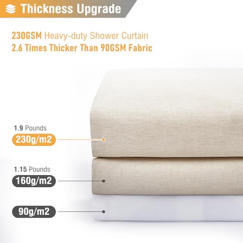 BTTN Long Fabric Shower Curtain, 78 Inch Linen Textured Heavy Duty Polyester Cloth Shower Curtain Set with 12 Plastic Hooks, Hotel Luxury Waterproof Shower Curtains for Bathroom - 72"x78", Beige/Cream - Image 4