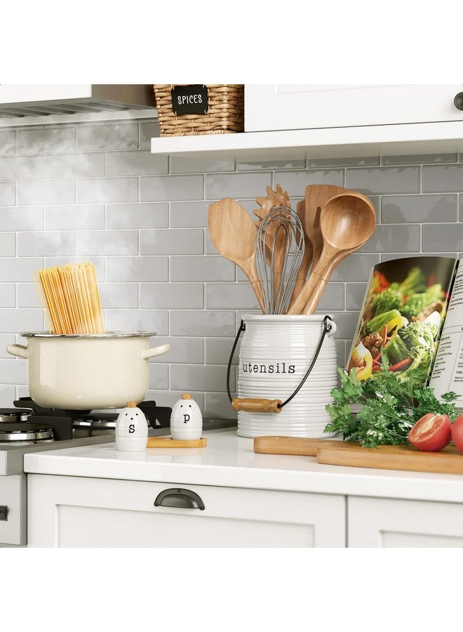 Barnyard Designs Ceramic Farmhouse Kitchen Utensil Holder for Countertop, Decorative Large Kitchen Utensil Holder for Kitchen Counter, Utensil Crock Spatula Holder, 6" White - Image 4