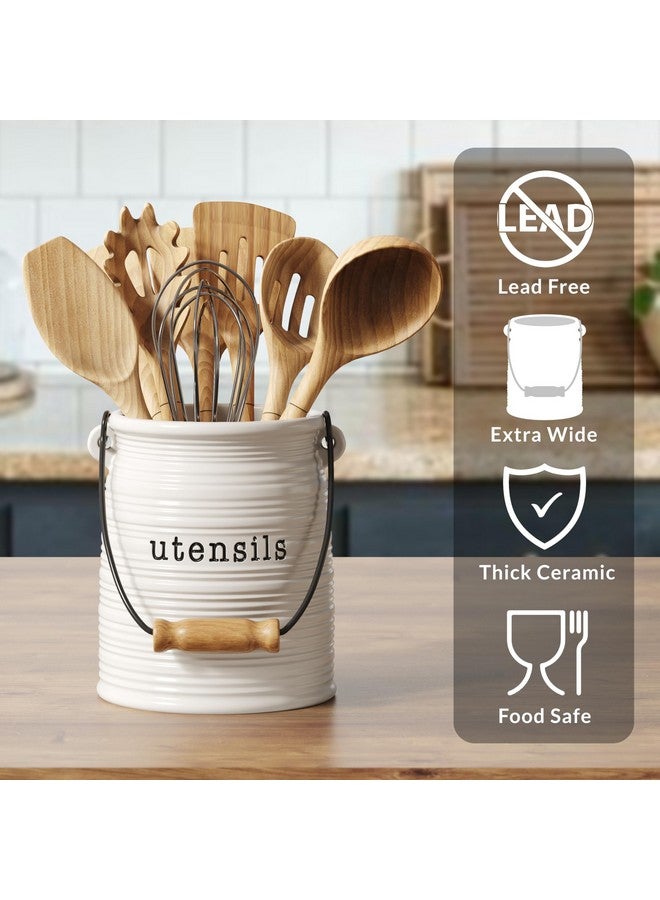 Barnyard Designs Ceramic Farmhouse Kitchen Utensil Holder for Countertop, Decorative Large Kitchen Utensil Holder for Kitchen Counter, Utensil Crock Spatula Holder, 6" White - Image 5