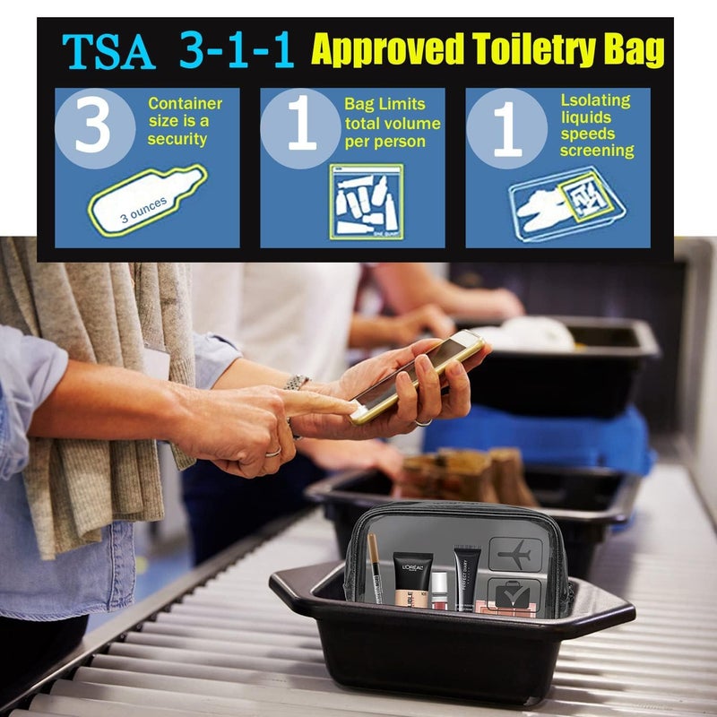 BEHAHAI 3Pcs Clear Travel Toiletry Bags TSA Approved Cosmetic Makeup Bag Portable Travel Accessories Airport Airline Compliant Bag for Men and Women SkyBlue - Image 3