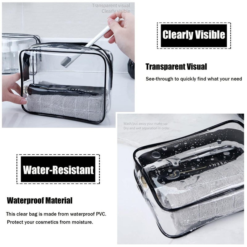 BEHAHAI 3Pcs Clear Travel Toiletry Bags TSA Approved Cosmetic Makeup Bag Portable Travel Accessories Airport Airline Compliant Bag for Men and Women SkyBlue - Image 5