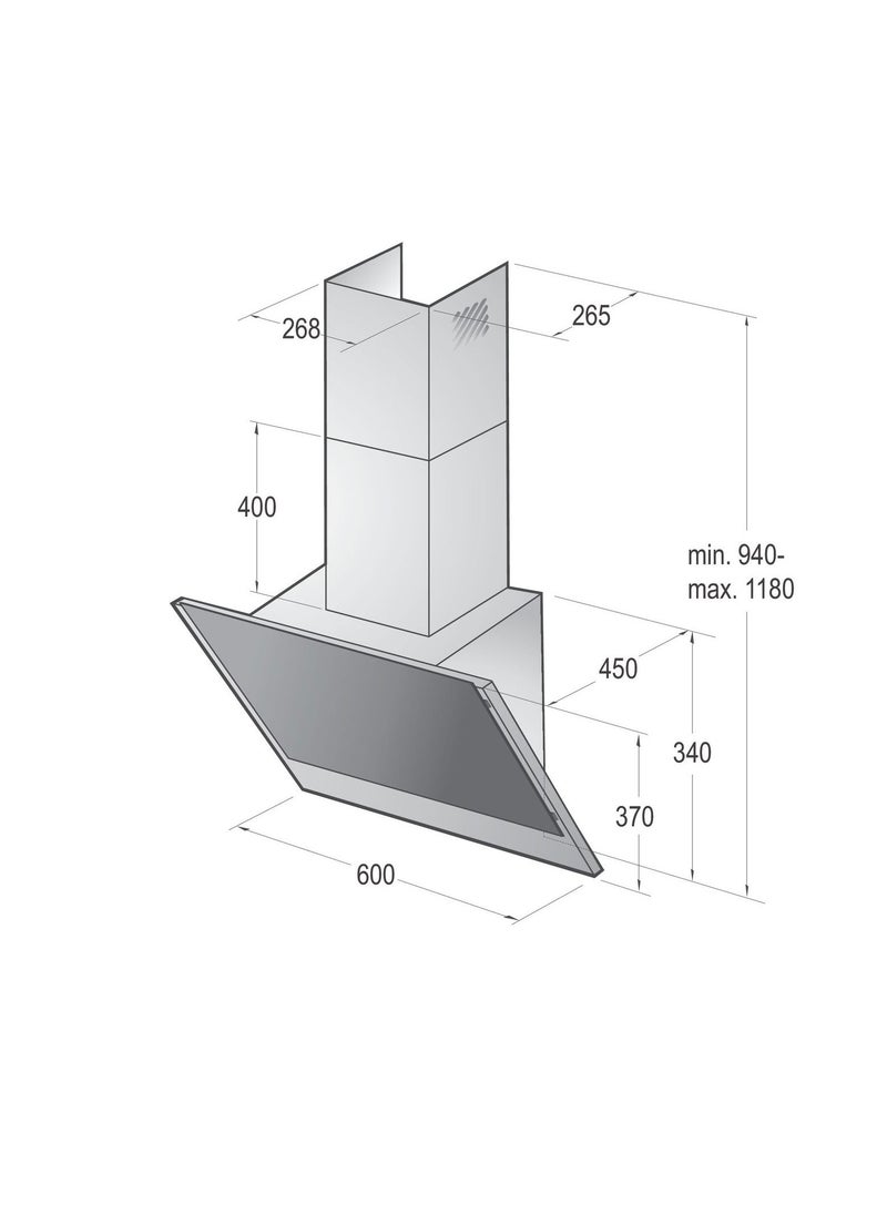 Gronje Decorative hood 60 cm Air extraction 383 m³/h stainless steel anti fingerprint and glass 3 speeds level Touch control, Washable aluminum filter with polyurethane foam PWHI648EB  - Image 2