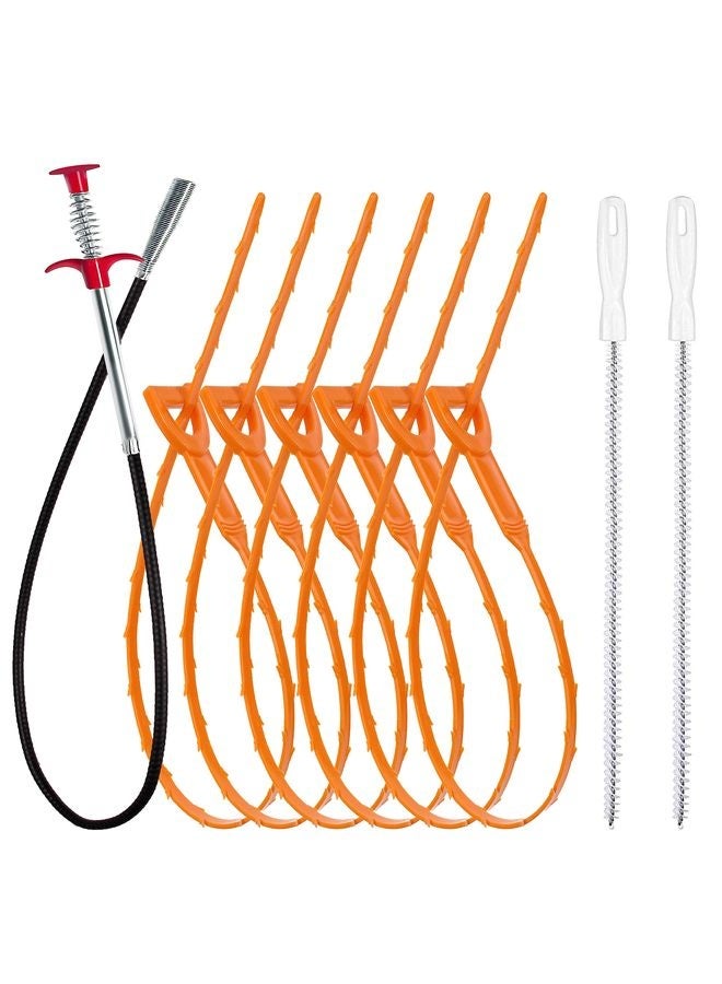هومستر 35.5 بوصة مزيل مدخنة التصريف (1 قطعة)، 25 بوصة مزيل شعر الأفعى (6 قطع) وفرشاة التنظيف (2 قطع)، أداة ماسك الشعر لتنظيف مثقاب التصريف للمرحاض، حوض المطبخ، حوض الحمام، المجاري، 9 حزمة - Image 1