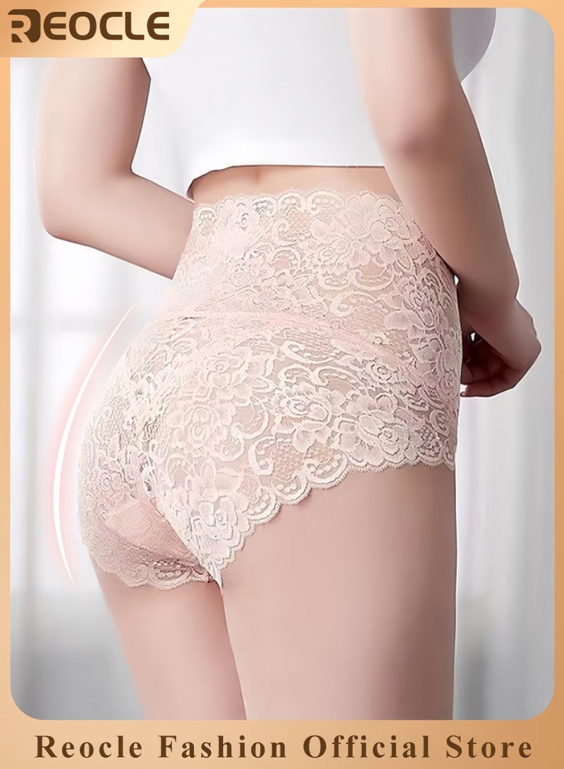 REOCLE Women's Lace Knickers See Through Underwear High Waist Hipster Panties Comfortable Home Underwear - Image 1