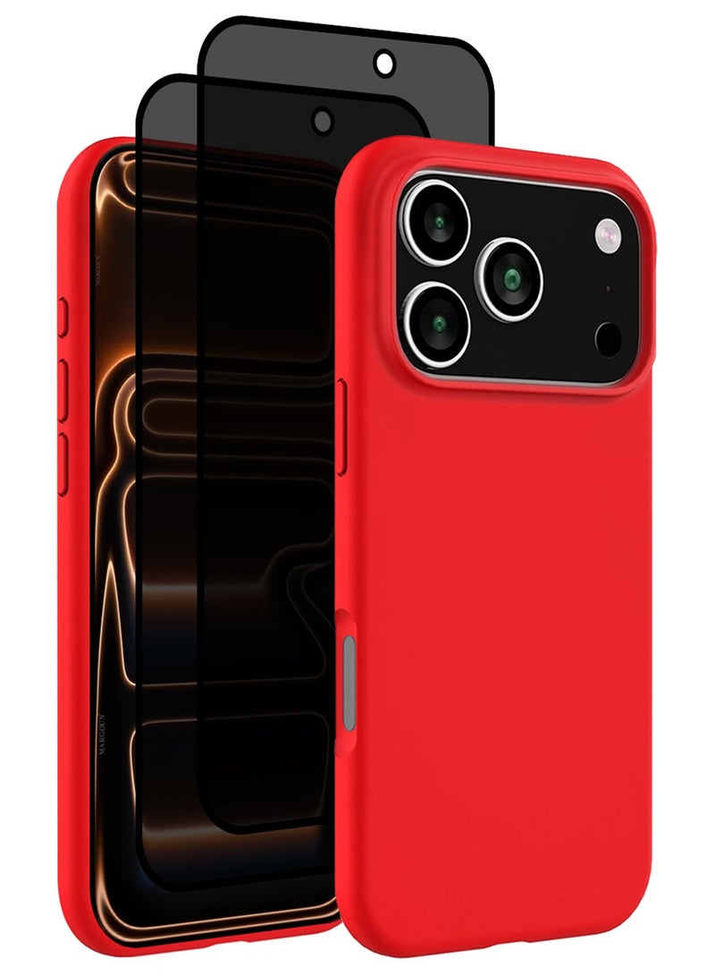 CATANES 3 Packs Silicone Protective Phone Case for iPhone 17 Pro - Soft Anti-Scratch Microfiber Lining Ultra Slim Drop Protection Phone Cover with Two Privacy Screen Protectors - Red
